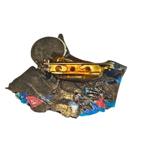 Desert Brooch Cactus Sun Mountain 2.3" Multicolor Pin Handmade Resin Metallic - Picture 7 of 9